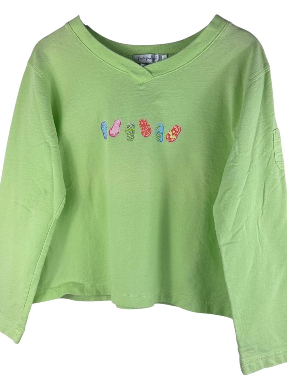 Vtg Fresh Produce Sweatshirt Pullover Sz Small Green Tropical Flip Flops Beach - Picture 2 of 5